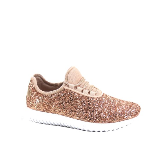 Forever Link Women's Fashion Flat Glitter Light weight Lace Up Rubber Running Athletic Shoes