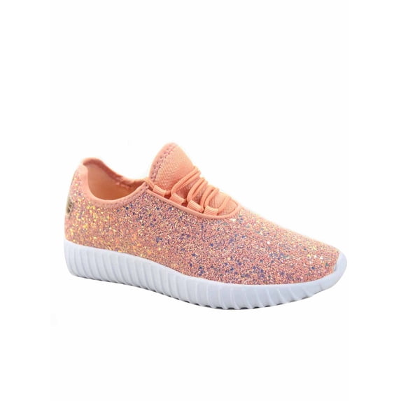 Forever Link Women's Fashion Flat Glitter Light weight Lace Up Rubber Running Athletic Shoes