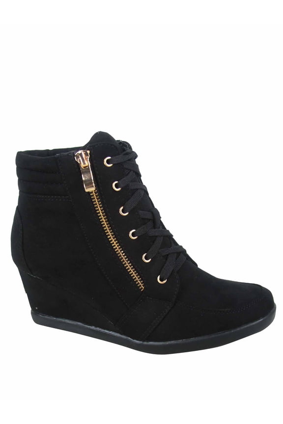 Women's High Top Wedges, Round Toe Black, Size 9
