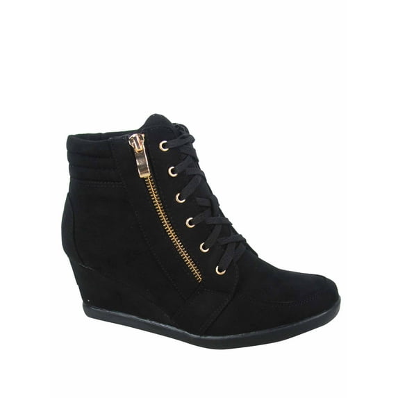 Forever Link Women's High Top Wedges, Round Toe Black, Size 9