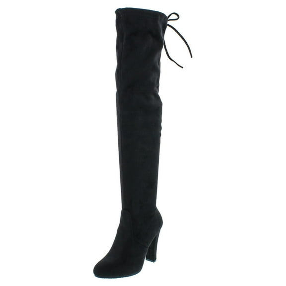 Forever Link Women's Stacked Chunky Heel Stretch Thigh High Pull On Boot