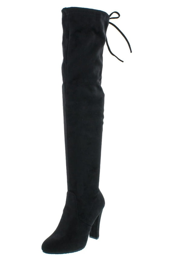 Women's Stacked Chunky Heel Stretch Thigh High Pull On Boot