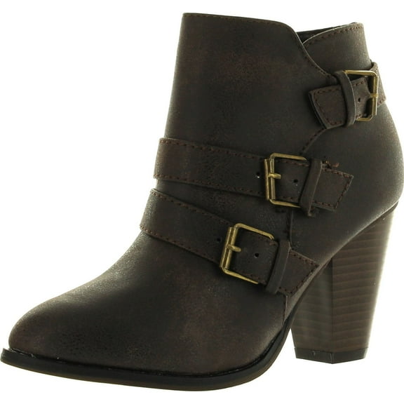 Forever Link Womens Camila-64 Fashion Chunky Heel Buckled Strap Ankle Booties