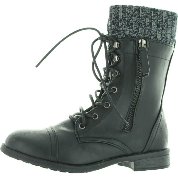 Forever Link Womens Justina-58 Sweater Cuff Combat Boots
