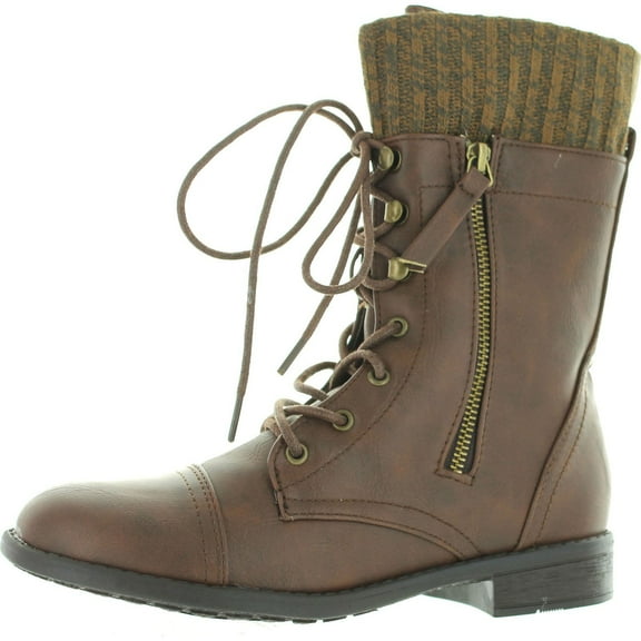 Forever Link Womens Justina-58 Sweater Cuff Combat Boots