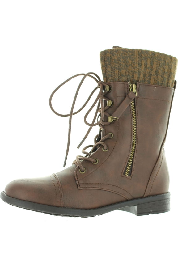 Forever Link Womens Justina-58 Sweater Cuff Combat Boots