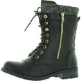 thumbnail image 1 of Forever Link Womens Mango-31 Round Toe Military Lace up Knitted Ankle Cuff Low Heel Combat Boots, Black, 8, 1 of 4