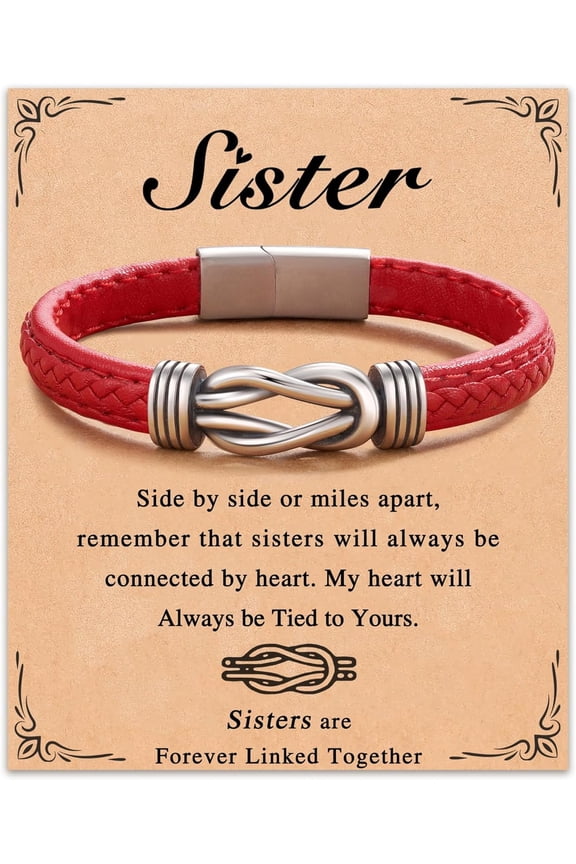 Forever Linked Together Leather Bracelet for Daughter | Granddaughter | Sister | Friend | Wife | Girlfriend | Mom | Niece | 16th/18th/21th Birthday Christmas Valentines Gifts for Her