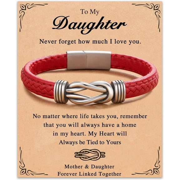 Forever Linked Together Leather Bracelet for Daughter | Granddaughter | Sister | Friend | Wife | Girlfriend | Mom | Niece | 16th/18th/21th Birthday Christmas Valentines Gifts for Her