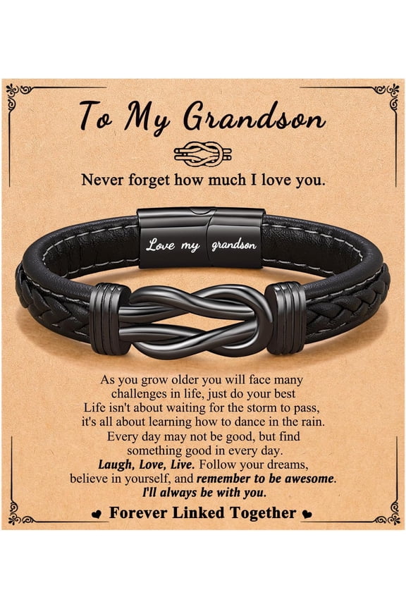 Forever Linked Together Leather Bracelet for Boys Men's Birthday Graduation Fathers' Day Back to School Christmas Gifts