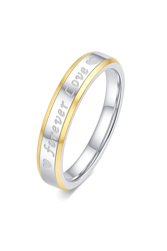 Forever Love 4 mm or 6mm Wedding Band Ring for Men or Women Two Tone Stainless Steel Ginger Lyne Collection
