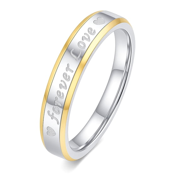 Forever Love 4mm Two Tone Wedding Band Ring for Women Men Gold Plated Stainless Steel Ginger Lyne