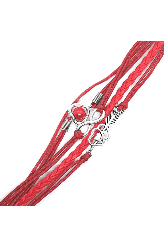 Forever Love Handmade Braided Red Leather Friendship Bracelet For Woman or A Girl- Six Colors To Choose