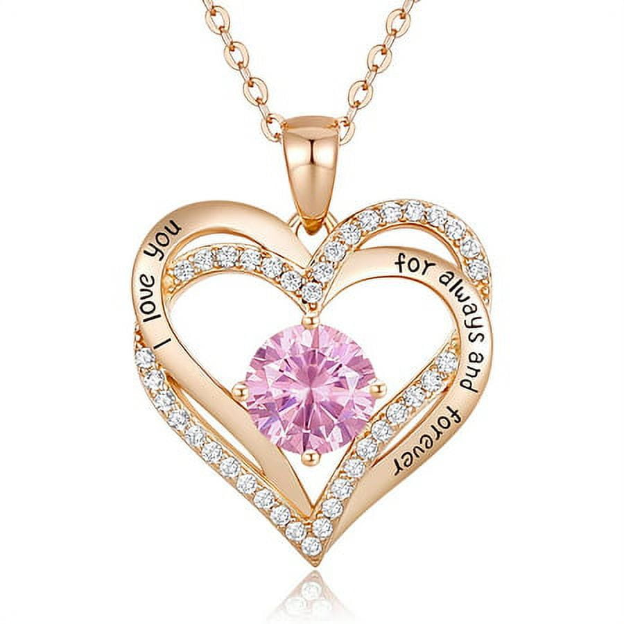 Forever Love Heart Pendant Necklaces for Women with Birthstone Zirconia Birthday Anniversary Jewelry Gift for Women Wife Girls Walmart