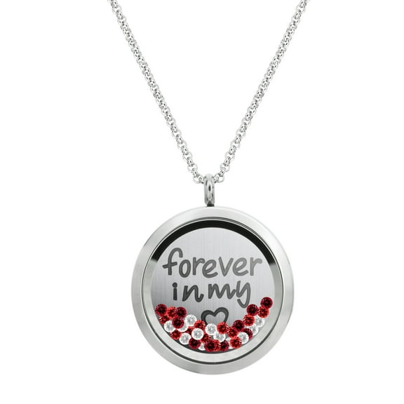 Forever Love Sweet 16 Floating Locket Crystal Charm Pendant Necklace - Forever Love