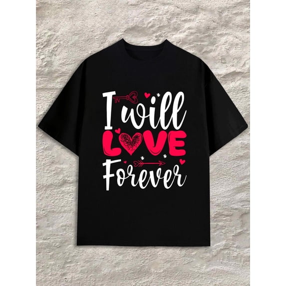 Forever Love Tee Mens black Summer wear Vintage-inspired, comfortable fit Vintage Unisex Shirt Printed tshirts Trendy Unisex Shirt Short Sleeve tshirts