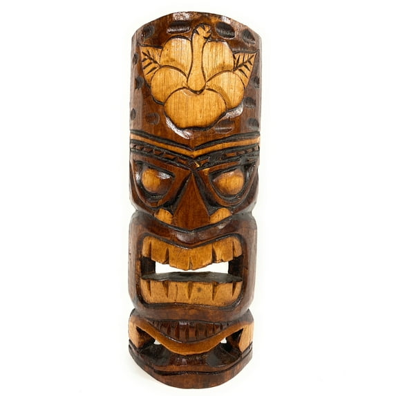 Forever Love Tiki Mask 12" - Hibiscus Antique Finish hand Carved | #bag1506130