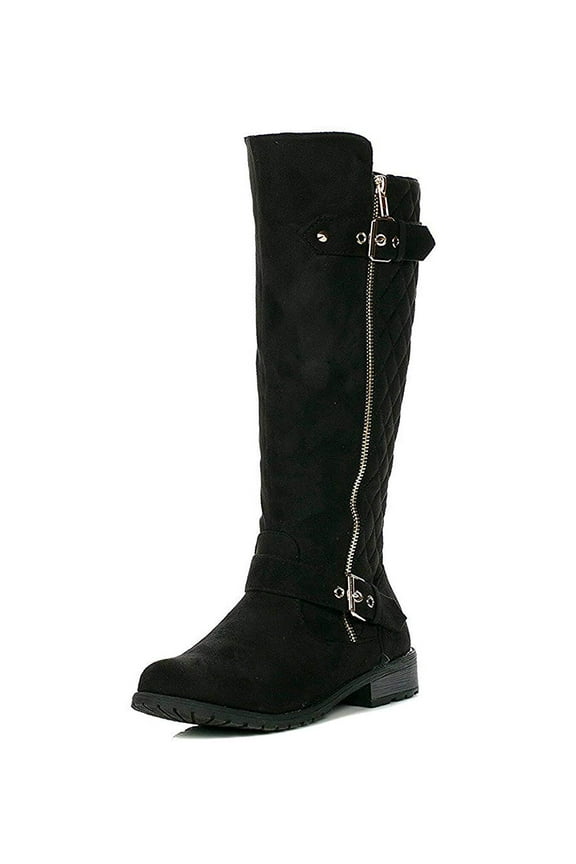Forever Mango-23 Black Fashion Leather Two Buckles Knee High Riding Boots (Black, 6)