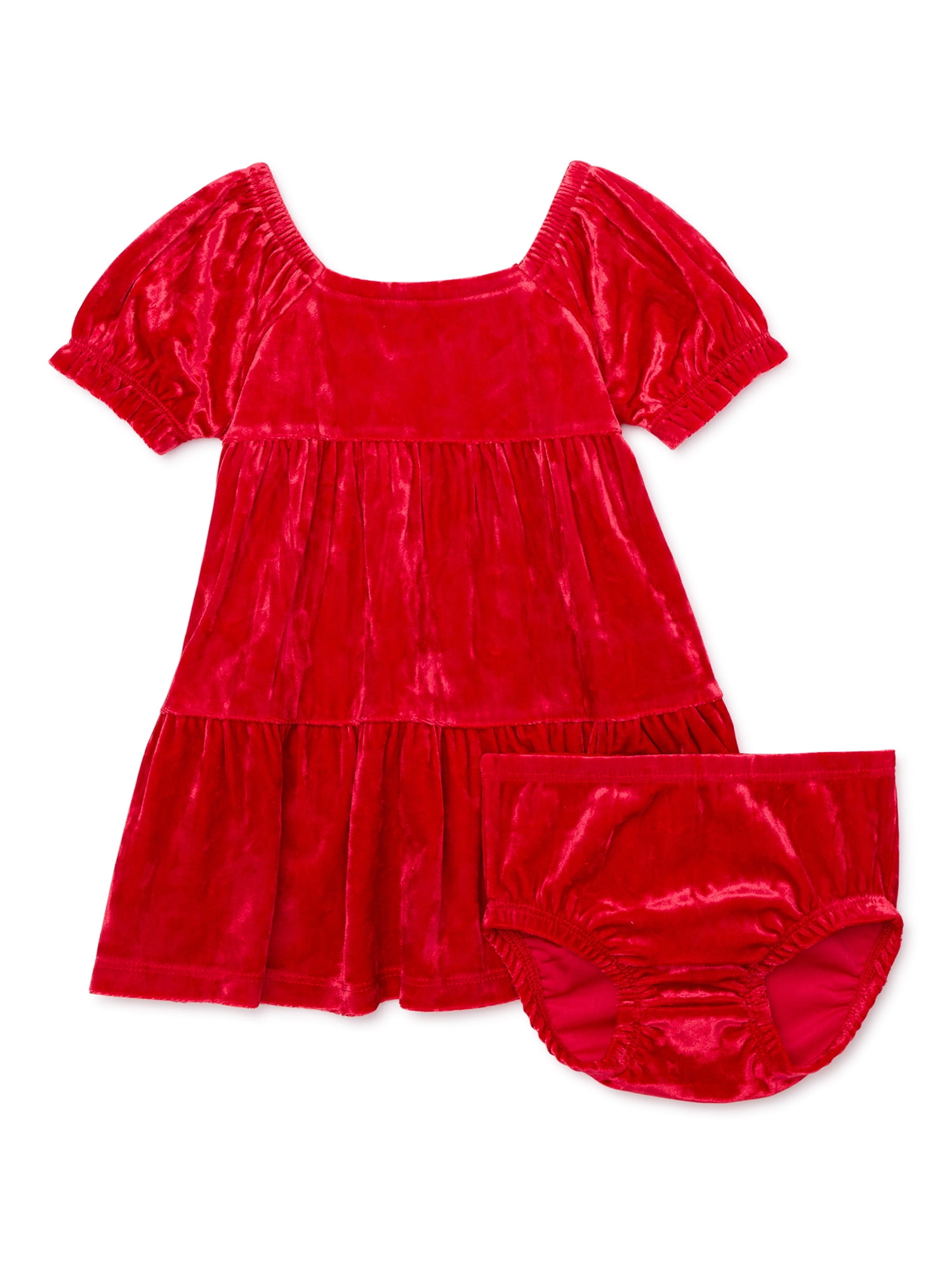 Forever Me Baby and Toddler Girls’ Velour Dress with Short Sleeves