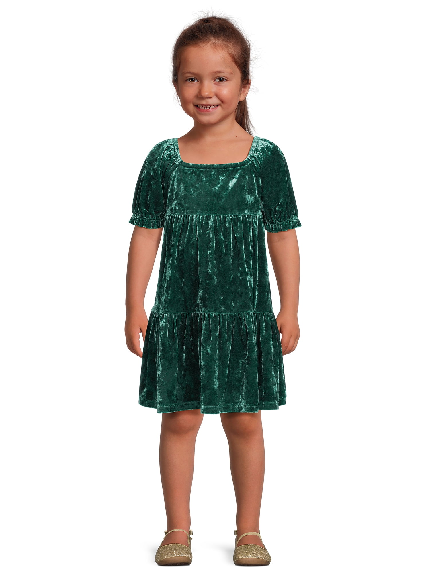 Forever Me Baby and Toddler Girls’ Velour Dress with Short Sleeves