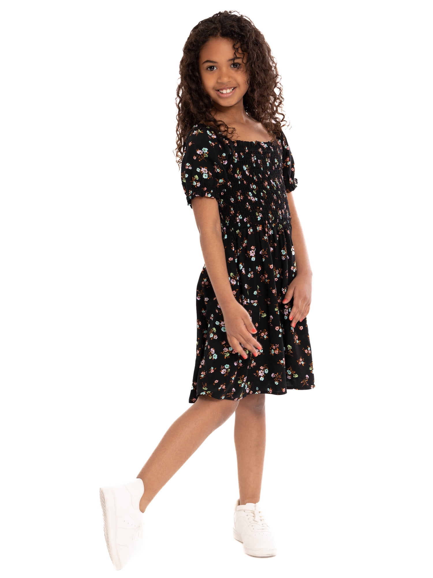 Forever Me Girls Floral Smocked Peasant Dress, Sizes 4-18 - Walmart.com