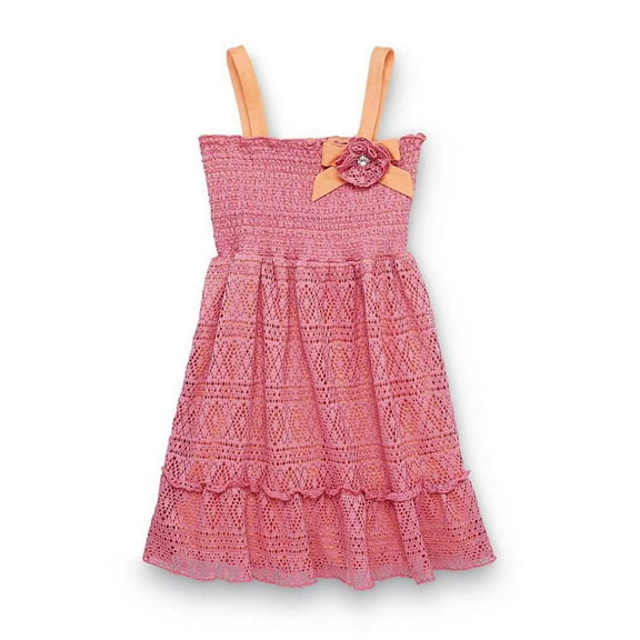 Forever Me Girls Pink & Orange Lacy Smocked Dress Sundress Sun Dress 5