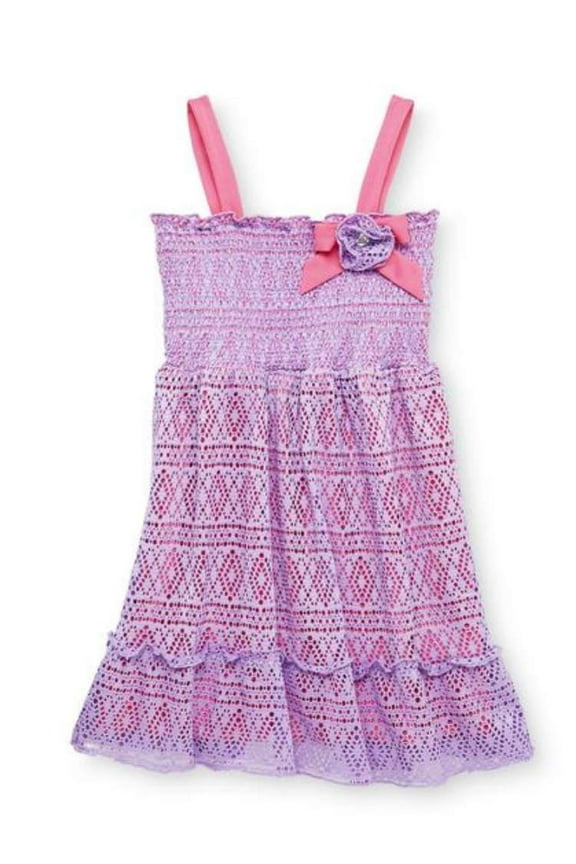 Girls Purple & Pink Lacy Smocked Dress Sundress Sun Dress 4