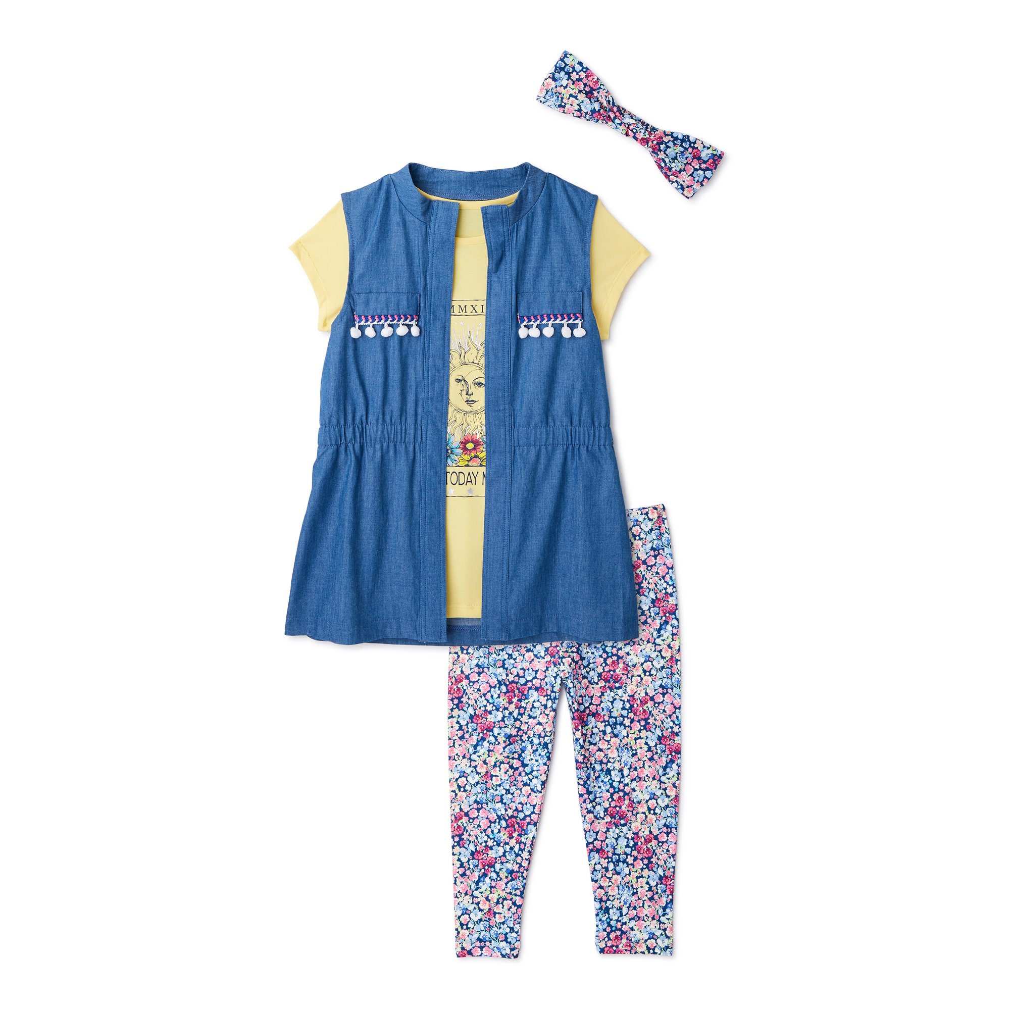 Forever Me Girls Ruffle Vest, Graphic T-Shirt, and Printed