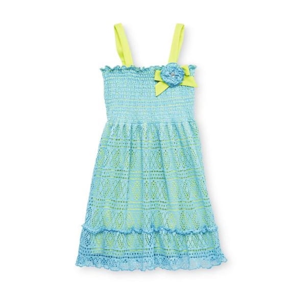 Forever Me Girls Turquoise Blue & Green Lacy Smocked Dress Sundress Sun Dress 4
