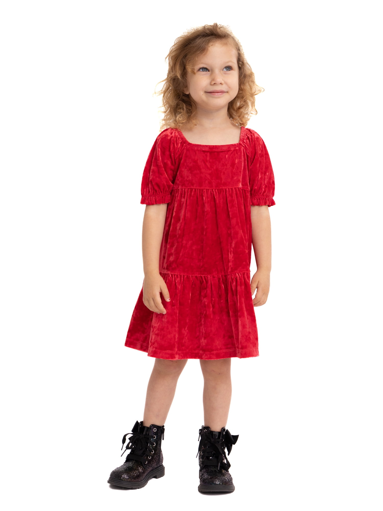 Forever Me Toddler Girl Velour Dress with Short Sleeves, Size 2T ...