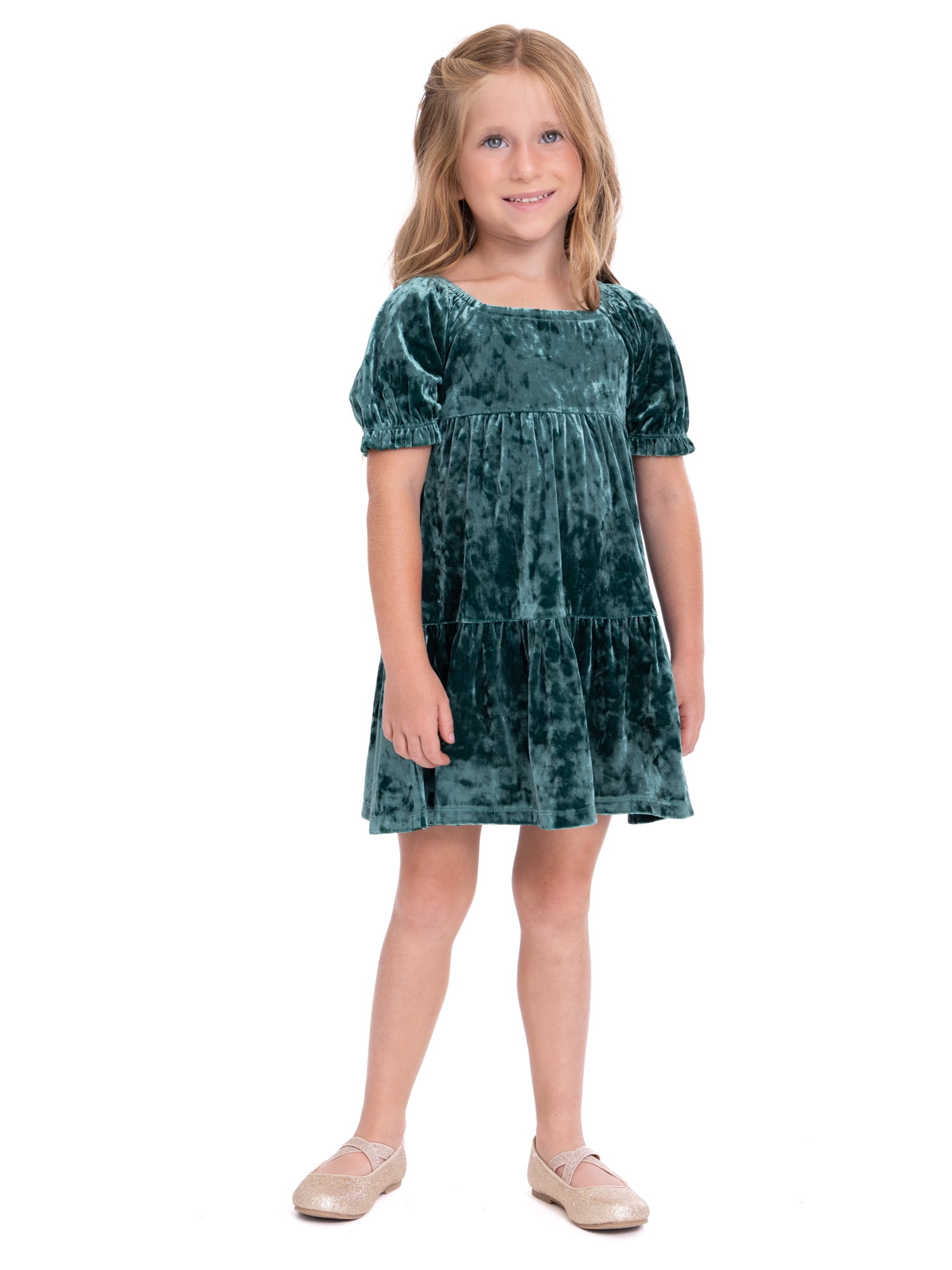 Forever Me Toddler Girl Velour Dress with Short Sleeves, Size 4T