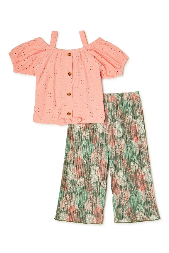 Toddler Girls Tie Front Top & Paperbag Waist Shorts, 2-Piece Set, Sizes 2T-4T