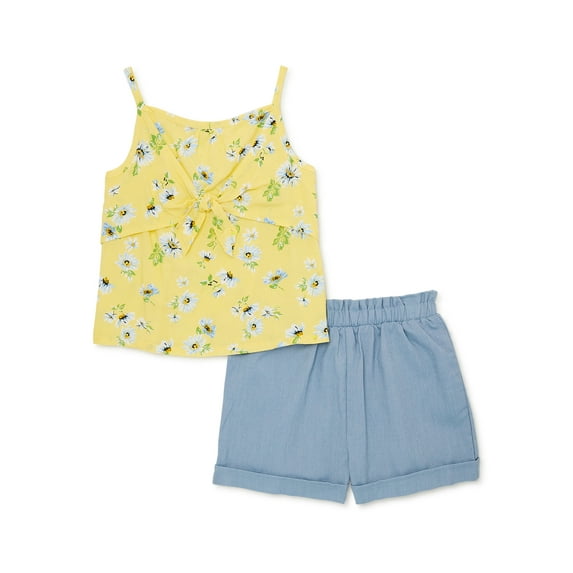 Forever Me Toddler Girls’ Tie Front Top and Paperbag Waist Shorts, 2-Piece Outfit Set, Sizes 2T-4T