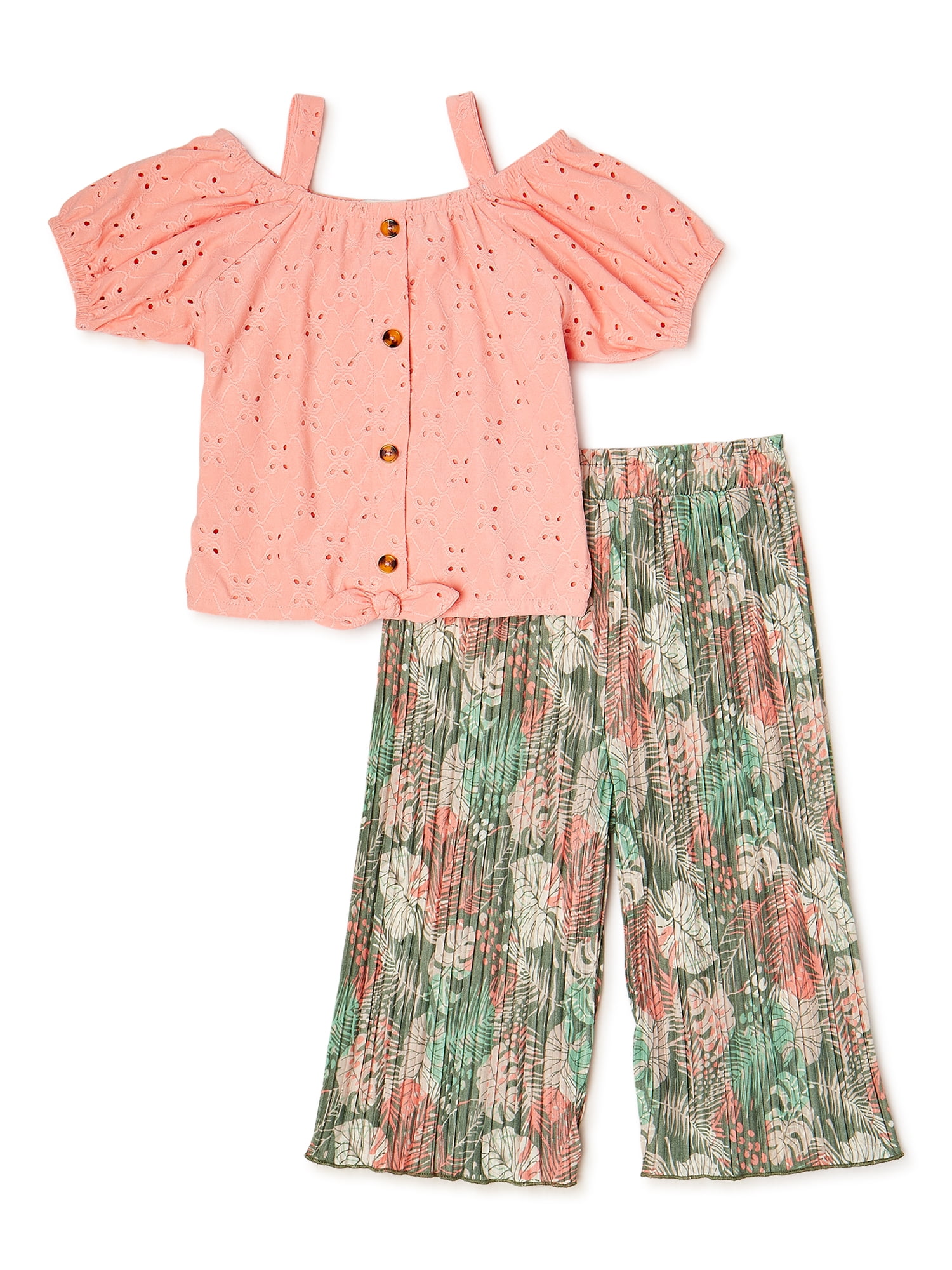 2-piece Toddler Girl Solid Color Button Design Tank Top and Elasticized Paperbag Shorts Set