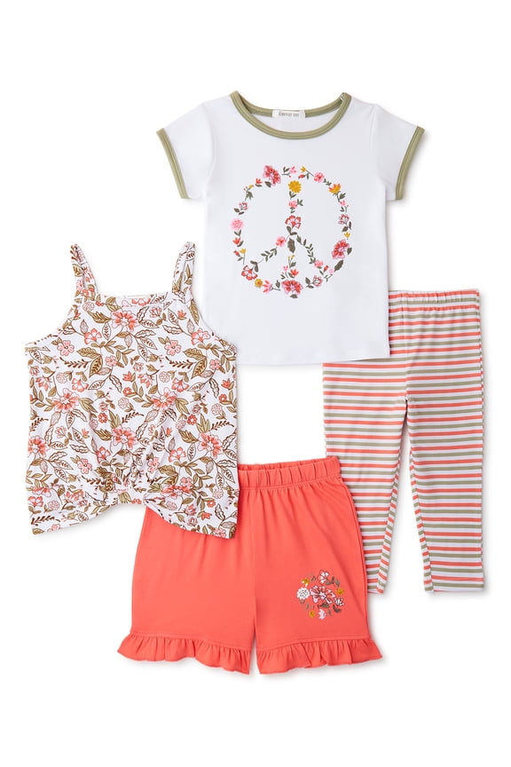 Toddler Girls Top, Tank, Shorts and Leggings Outfit Set, 4-Piece, Sizes 2T-4T
