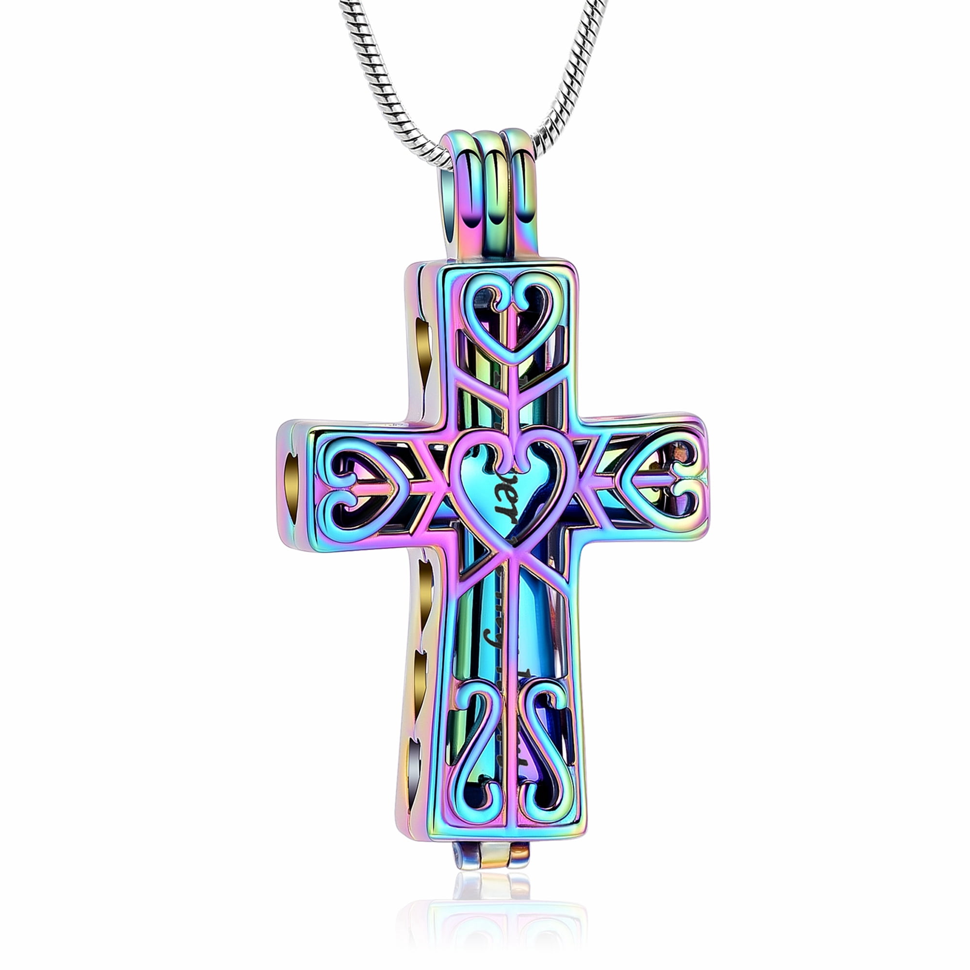 Forever in My Heart Corss Urn Necklace for Ashes, Stainless Steel