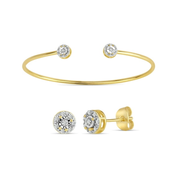 Forever New 0.2 Total Carat Diamond Accent 18kt Gold Over Sterling Silver Illusion Circle Stud Earrings and Cuff Set