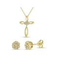 thumbnail image 1 of Forever New 0.25 Carat Diamond 18kt Gold Over Sterling Silver Cross Pendant 18" and Diamond Cluster Stud Earrings Set, 1 of 1