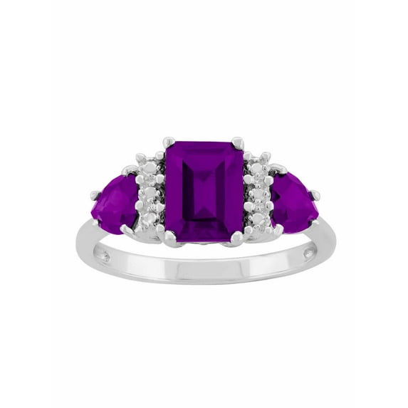 Forever New Amethyst Sterling Silver Side Trillions and Emerald-Cut Center Three-Stone Ring