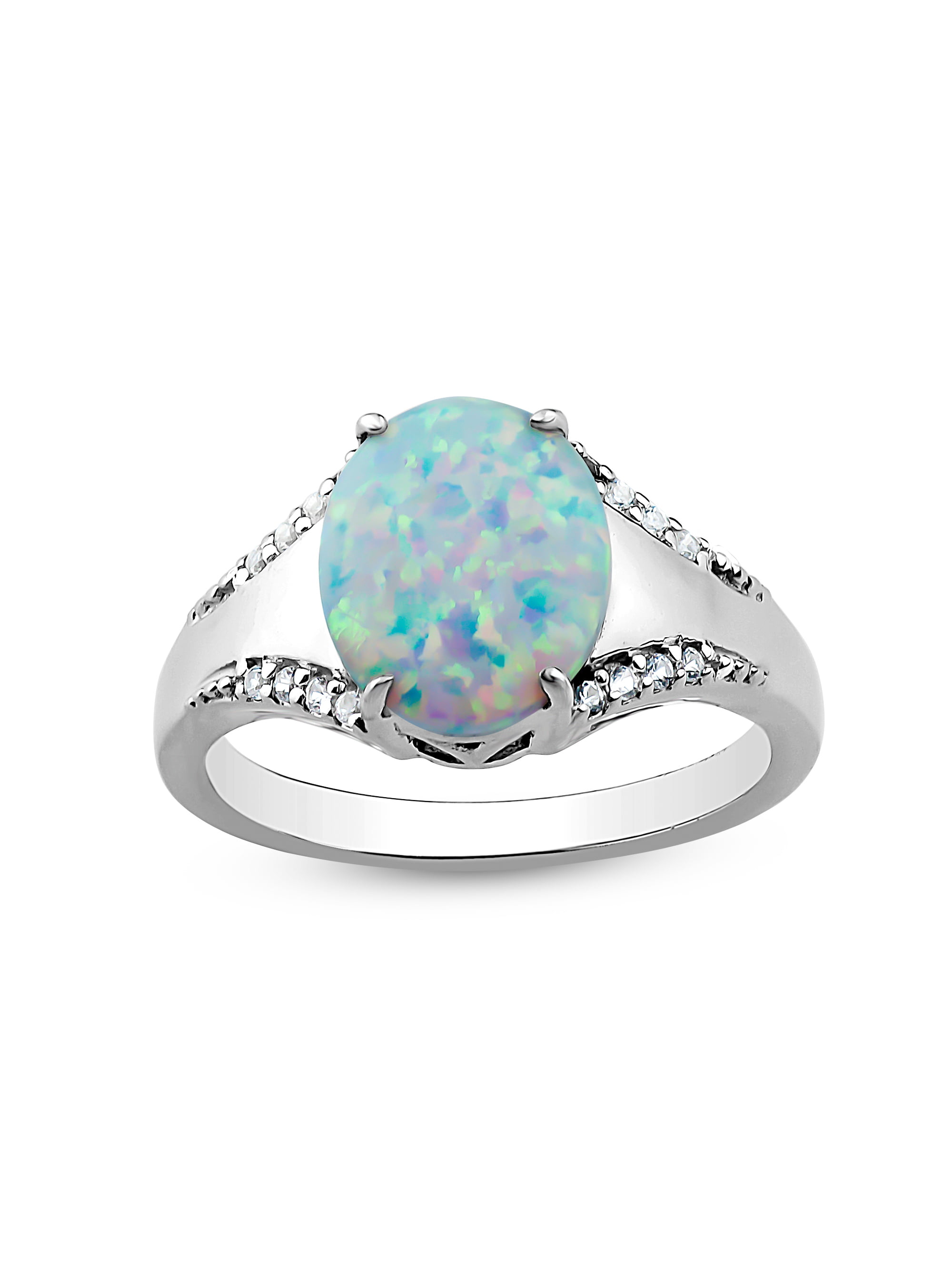 Forever New Created Opal and White Topaz Sterling Silver Oval Ring ...