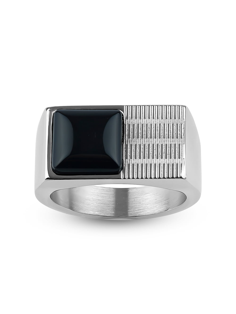 Square Onyx 316L Stainless Steel Textured Top Ring