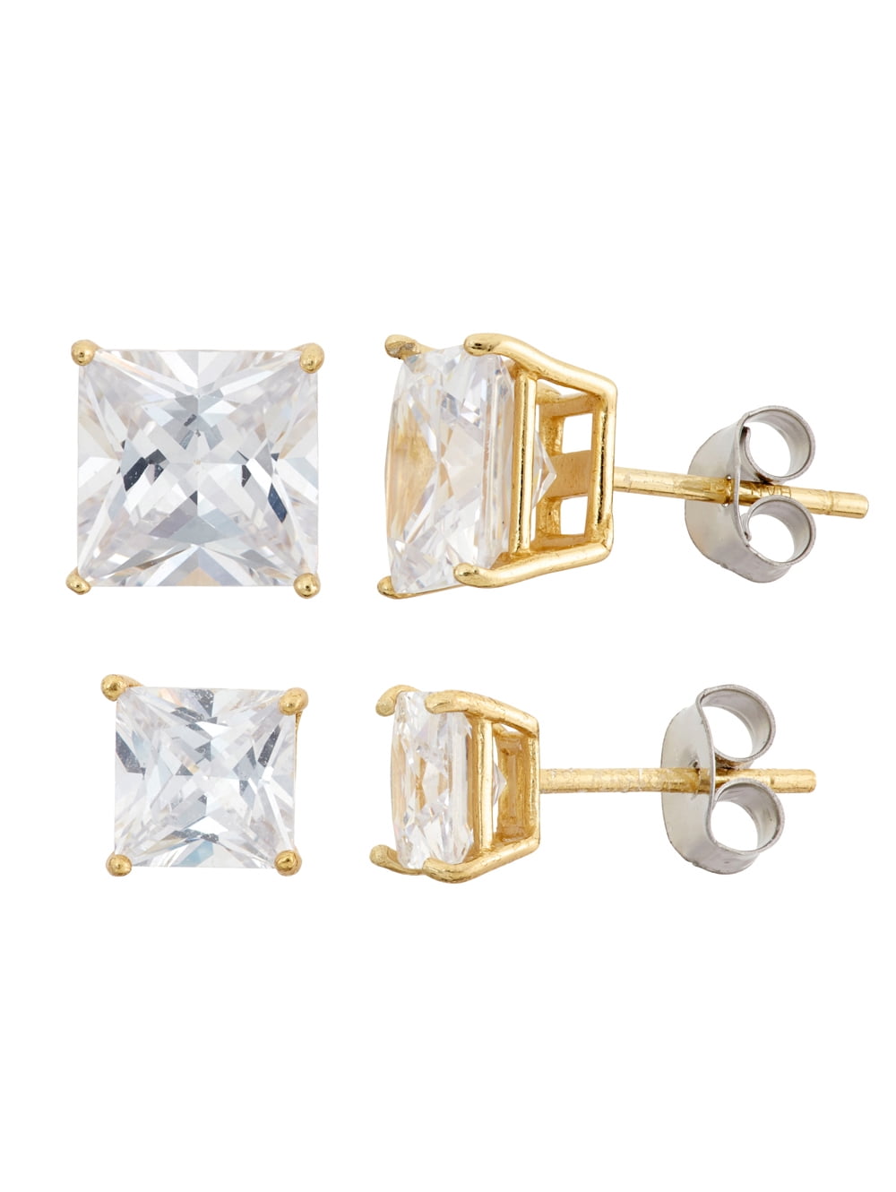 Forever New Square White CZ Stud Earrings Set 14.40 ct. t.w. in 18K Gold, Sterling Silver
