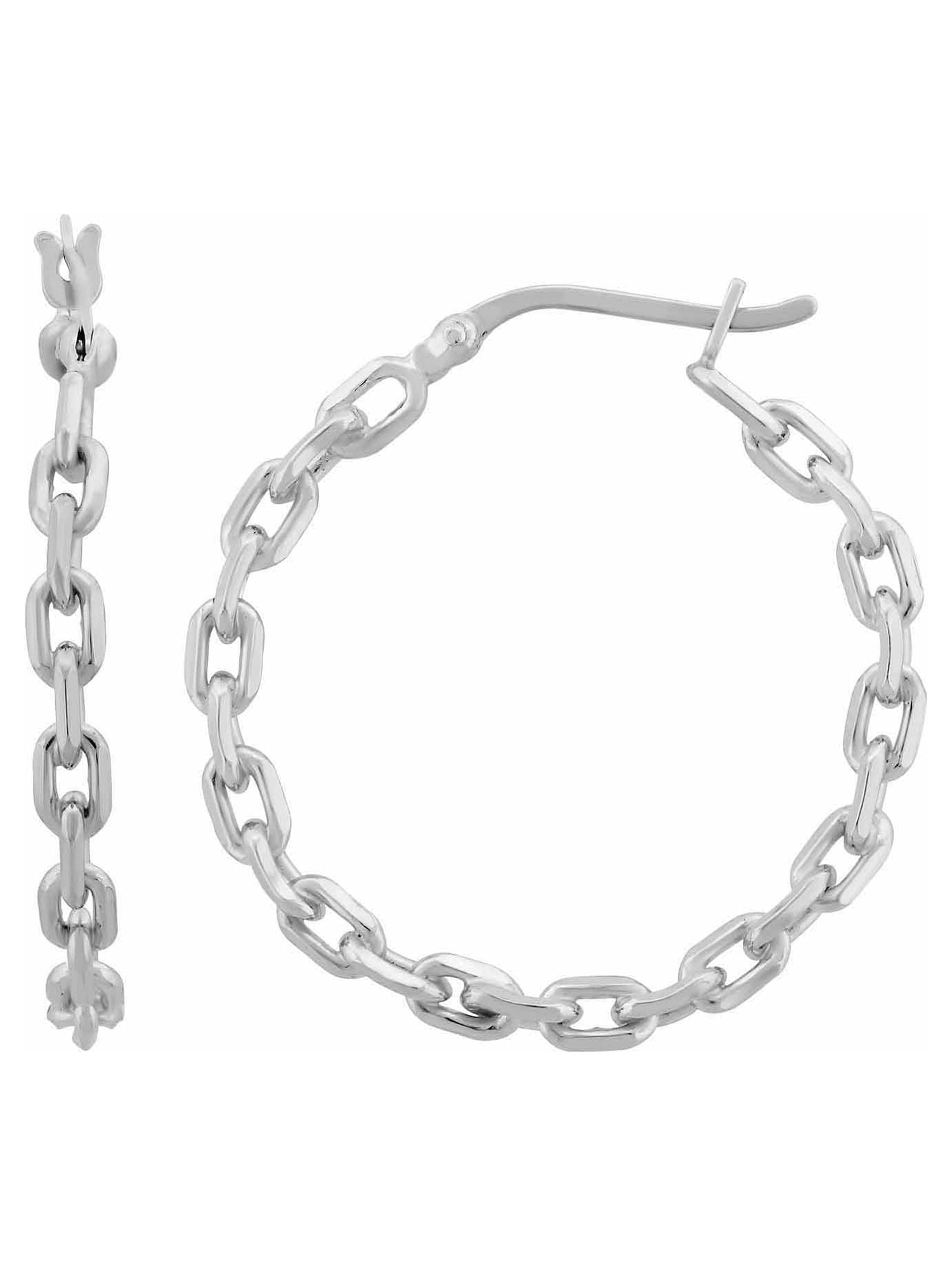 Forever New Sterling Silver Chain Link Hoop Earrings 1pair