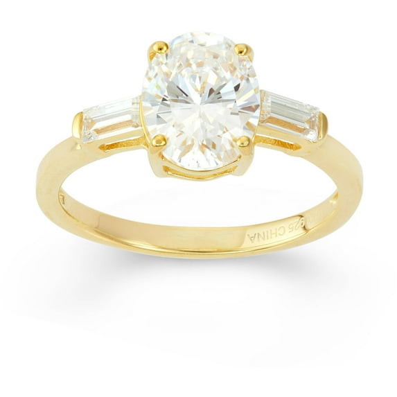 Forever New White Cubic Zirconia 10mm x 8mm Oval with Baguette Sides 18kt Gold over Sterling Silver Ring