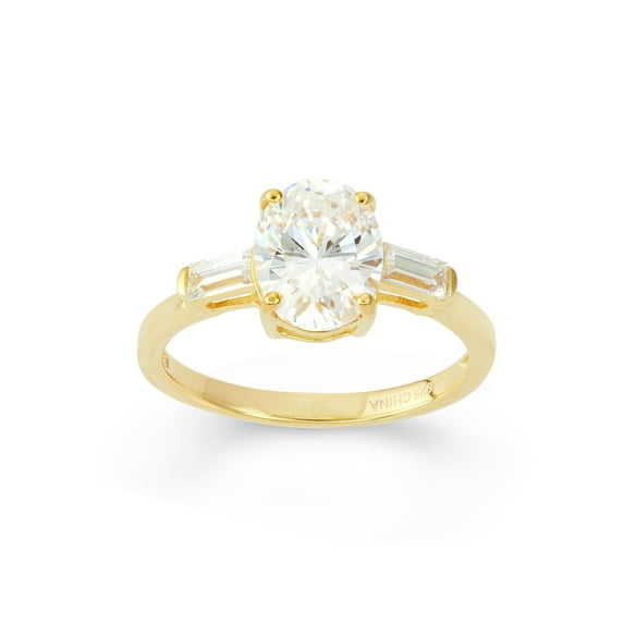 Forever New White Cubic Zirconia 10mm x 8mm Oval with Baguette Sides 18kt Gold over Sterling Silver Ring