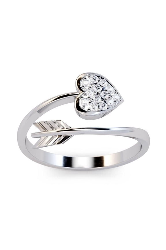 Forever One Love Diamond Ring, Bow and Arrow Diamond Engagement Ring, Perfect Proposal Ring For Girlfriend, Pave Set Diamond Ring, 1.5 Ct Simulated Diamond, 14K White Gold Plated