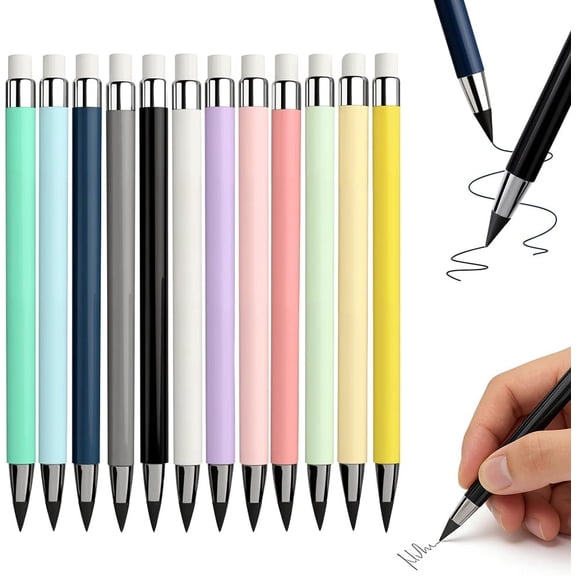 Forever Pencil, Reusable Inkless Pencils with Erasers, No-Sharpening Writing Instrument for Drawing, Sketching, Office Supplies (12 PCS Black Pencils)