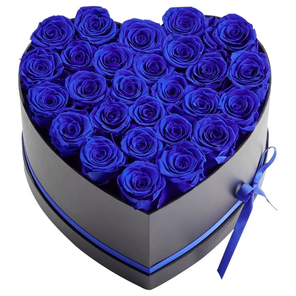 Forever Preserved 27 Royal Blue Heart Shape Box Eternal Flowers Bouquet Gift for Women Wife Mother Anniversary Valentine Day Christmas