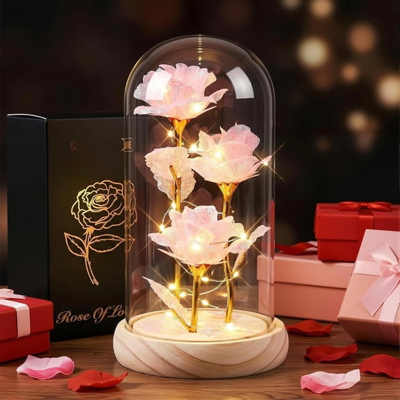 Forever Preserved Glass Roses with Light, Birthday Valentines Day Womens Gifts for Her, Mom Grandma Girlfriend Wife Sister Gifts for Christmas Valentines Mothers Day, 7.8-inch ()