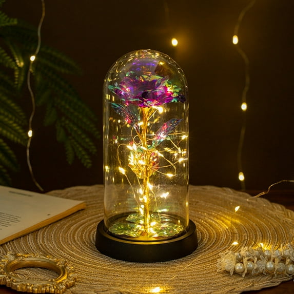 Forever Preserved Light-Up Rose in Glass / Dome | Colorful Eternal Rainbow Rose | Romantic Gift for Mom, Wife, Her | Thanksgiving, Anniversary, Birthday Decor